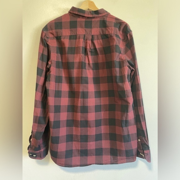 Burgundy & Black Plaid Long Sleeve Cotton Button Up Short - Picture 5 of 7
